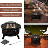 Outdoor Fire Pit - 26-Inch Round Lattice Wood Burning Firepit with Screen, Poker, Grate and Cover - Wood Fire Pits & Outdoor Fireplaces by Pure Garden image 3