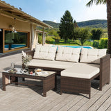 Outdoor Patio Furniture Sets, Wicker Patio sectional Sets 3-Piece, All Weather Wicker Rattan Patio Seating Sofas with Glass Coffee Table and Cushion (Beige) image 2