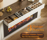 75-inch wall-mounted TV cabinet, rustic modern entertainment center with fireplace, 70-inch media cabinet with 3 drawers, featuring a recessed design, suitable for the living room, black version image 4