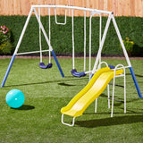 Recreation Blue Ridge Backyard Playground Set Sturdy Metal A Frame Swing with Chain Covers, Glider, Trapeze, 2 Swings, and Slide, Multicolor image 2