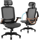 Ergonomic Office Chair, High Back Home Desk Chair with Headrest, Flip-Up Arms, 90-120° Tilt Lock and Wide Cushion, Big and Tall Mesh Chairs for Man Woman, Black Task Chair image 3