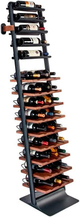 Inclined trapezoidal wine rack - 37 wall-mounted wine storage display shelves - Mango wood and metal combined bar cabinet wine shelves - Modern kitchen and dining room decoration organizing furniture