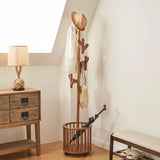 Wood Coat Rack Freestanding - Wooden Coat Tree Hat Rack with 12 Hooks, Clothes Coats Hanger Stand Rolling Racks with Umbrella Holder Wheels for Bedroom Entryway Hallway Livingroom (Walnut) image 2
