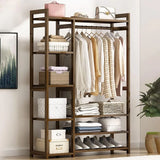 Floor-Standing Solid Wood Rotating Coat Rack，Portable Bamboo Clothes Rack - Versatile Closet Organizer with Storage Shelves and Compartments for Bedroom, Entryway, or Living Room - Stylish a image 2