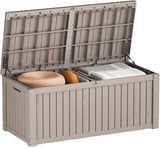 260-gallon large outdoor storage XL outdoor box, suitable for garden furniture, outdoor cushions, garden tools, sports equipment and pool supplies. Made of waterproof resin material, lockable, in gray color scheme. image 4