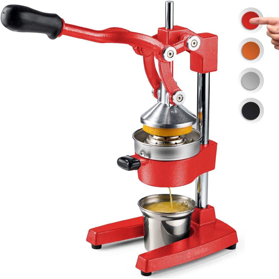Citrus juicer | Extra-large commercial-grade manual press | Heavy-duty countertop orange juice extractor (with stainless steel cup) (black)