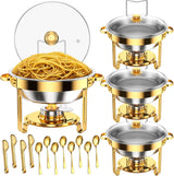 4 Pack Stainless Steel Chafing Dishes for Buffet, 9 QT Capacity 7 Pans Food Warmers for Parties, Weddings, Events Hosting, Family Gatherings, Full Set Catering Server with Serving Utensils Accessories image 2