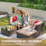 5 Pieces Patio Furniture Sets All Weather Outdoor Sectional Patio Sofa Manual Weaving Wicker Rattan Patio Seating Sofas with Cushion and Glass Table(Beige) image 2