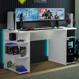 Madesa Large Modern Gaming Computer Desk 53 Inch with 5 Shelves Cable Management Student Study Wooden Table Home Office Gamer Desk for Kids and Adults - White image 3