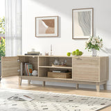 70" TV Stand for Living Room, Fluted Mid-Century Modern TV Console for TVs up to 80 inch, Farmhouse Entertainment Center with 2 Storage, Media Console Table for Living Room, Oak image 3