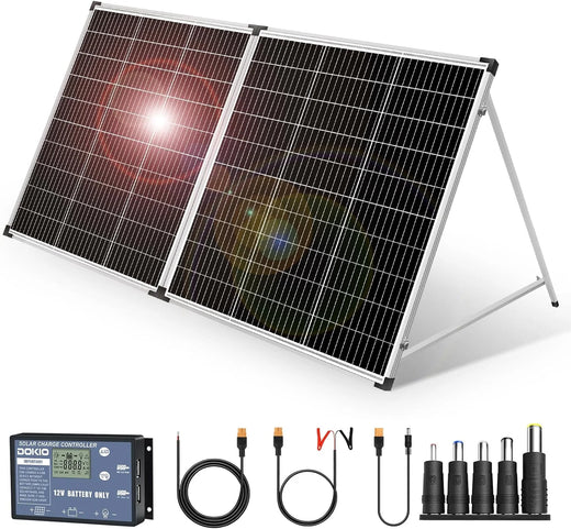 Foldable solar panel - 18-volt monocrystalline silicon type, portable foldable solar suitcase, equipped with a controller, used to charge 12-volt batteries (all lead-acid types: ventilated AGM gel): suitable for RV camping, sailing (200 watts)