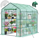 Greenhouse, 57 x 85 x 76'' Greenhouses for Outdoors, Portable Greenhouse Kit with Mesh Side Windows, PE Cover, 8 Shelves, Heavy Duty Walk in Green House for Backyard Garden Indoor Outside image 2