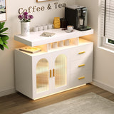 Bar Cabinet Kitchen Storage Cabinet with RGB Light, Human Sensor Design Sideboard Buffet Cabinets, Wood Coffee Bar Table with Shelf Capacity (Black) image 2