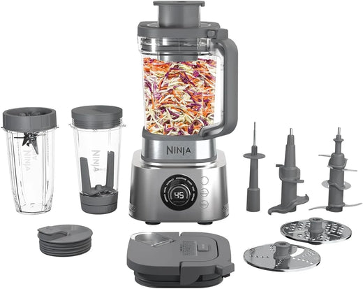 Blender and food processor combination set, Foodi powerful blender system, suitable for making smoothies, bowl foods, spreads and milkshakes, with 6 functions, 72-ounce water jug, portable cup, silver color, SS401 model.