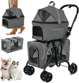 Double Dog Stroller for 2 Dogs, Detachable Carriers, Safety Belt, Lockable Wheels, Pet Travel Carrier Strolling Cart, Folding Cat Stroller for Small Medium Pets Dogs (Blue) image 3