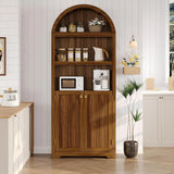 72'' Tall Farmhouse Bookcase, 5 Tier Arched Bookshelf with Double Doors & Adjustable Shelf, Display Storage Shelves, for Bedroom, Living Room, Home Office image 3