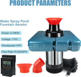 Pool fountain aerator, F2-2 type, 1 horsepower, 750 watts, 110 volts, stainless steel floating fountain, equipped with 100 feet power cord, suitable for fountain waterfalls pumps and hydraulic systems in small and large ponds and lakes. image 3