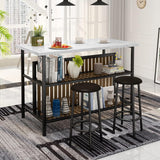 Kitchen Island with Seating & Storage Shelf, Faux Marble Island Table for Kitchen, Modern Bar Table and Chairs Set for 2,Dining Table Set for Small Space,White image 3