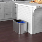 16-gallon contact-free trash and recycling bins, made of stainless steel, with a double compartment design (each compartment holds 8 gallons), suitable for recycling and waste disposal in the kitchen. image 3