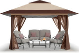 CROWN SHADES 13x13 Pop Up Gazebo, Canopy Tent, Gazebos on Clearance - Outdoor Gazebo for Backyard & Patio Furniture - Carpa Pop Up Tent with Wheeled STO-N-Go Cover Bag (Beige & Coffee) image 2