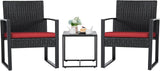 3 Pieces Patio Set Outdoor Wicker Furniture Sets Modern Rattan Chair Conversation Sets with Coffee Table for Yard and Bistro (Black) image 2