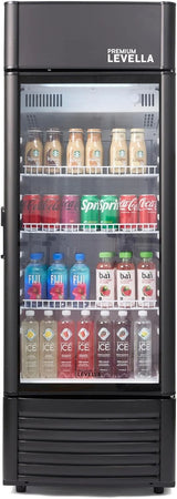 PRF125DX Glass Door Display Refrigerator 12.5 cu ft Commercial Beverage Cooler Merchandiser With Customizable Lightbox - Silver