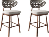 Outdoor Bar Stools Set of 2,Rattan Barstools Woven,29'' Bar Height Stools with Backrest and Teak Leg,Aluminum Bar Chairs Boho Bar Stool with Cushions,Tall Barstool for Patio,Teak image 4