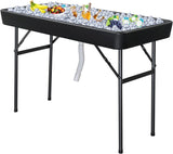 4 feet black ice crystal table, portable rear panel camping fishing cleaning table, plastic material with matching skirt, suitable for parties, barbecues, camping and picnics as an ice chest image 3