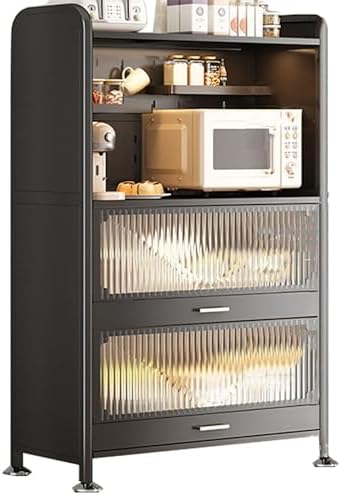 Wall Mounted Pegboard & Microwave Storage Rack - 4/5-Tier Kitchen Baker's Rack with Flip Dual Door Cabinet & Metal Shelves for Small Appliances & Kitchen Organization