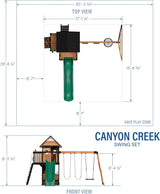 Canyon Creek Cedar Wood Swing Set with Wave Slide, Clubhouse, Play Kitchen, Picnic Area, Belt Swings, Web Swing, Rock Wall, Balconies, Playhouse, Step Ladder, Outdoor Playset image 3
