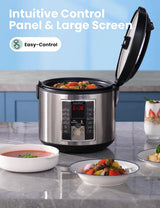 Compact electric rice cooker, 6-in-1 stainless steel multi-functional cooking utensil, slow cooker, steamer, frying pan, heater and warmer, 2-gallon capacity (8 cups cooked, 4 cups uncooked), suitable for brown rice, quinoa and oats, 6 one-button pro image 3