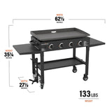 Blackstone 36 Inch Gas Griddle Cooking Station 4 Burner Flat Top Gas Grill Propane Fuelled Restaurant Grade Professional 36” Outdoor Griddle Station with Side Shelf (1554) image 4