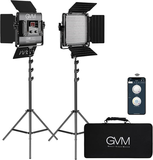2 Pack LED Video Lighting Kits with APP Control, Bi-Color Variable 2300K~6800K with Digital Display Brightness of 10~100% for Video Photography, CRI97 TLCI97 Led Video Light Panel Barndoor