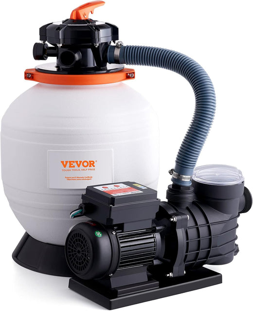 Outdoor swimming pool sand filter pump, 16 inches, 3500 liters/minute, 1 horsepower, swimming pool water pump system and filter kit set, equipped with 6-way multi-interface valve and filter basket, suitable for both household and commercial swimming
