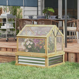 Raised Garden Bed with Polycarbonate Greenhouse, Wooden Cold Frame Greenhouse, Garden Flower Planter Protection, Peak Roof, 35.5" x 31.5" x 36", Natural image 3