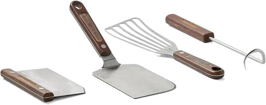 4-piece frying pan set - includes frying pan spatula, workbench scraper, fish spatula and pigtail flipper - brown linen micro-carbon fiber handle