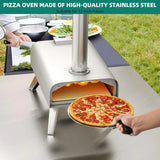 Wood-fired outdoor pizza oven, 12-inch portable pellet pizza oven, equipped with pizza tongs and pizza cutter, stainless steel silver pizza maker suitable for outdoor kitchen cooking image 2