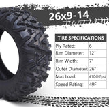 26x12x12 Atv Tires, Set of 2 Atv Tires 26x12-12 6PR, All Terrain Atv/Utv Off-Road Tires, Black image 3
