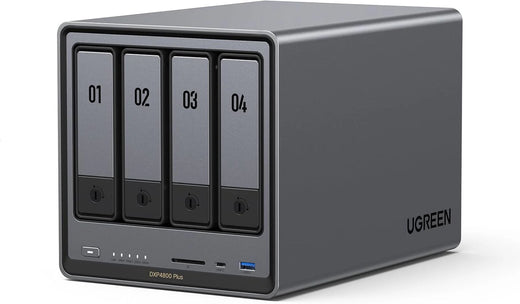 Four-slot desktop network storage device, equipped with Intel Pentium Gold 8505 octa-core processor, 8GB DDR5 memory, 128G solid-state drive, 1 10GbE network port, 1 2.5GbE network port, 2 M.2 NVMe slots, 4K HDMI interface, network storage device (wi