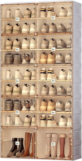 Portable shoe rack organizer, suitable for the entrance of the closet, stackable storage cabinet for sports shoes, shoe cabinet with magnetic transparent doors, large plastic storage container box (with lid), with 5 layers, can hold 20 pairs of shoes