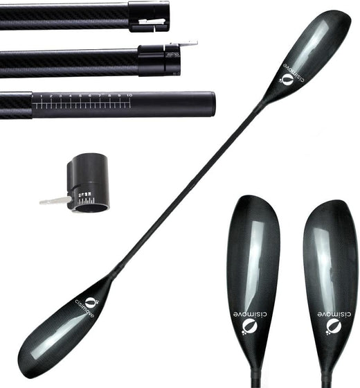 High-performance lightweight double-body carbon fiber kayak paddle, featuring wing-shaped blades, elliptical shafts and adjustable knobs (suitable for users with a height of 215 - 225 centimeters)