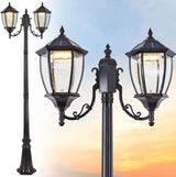 2-Heads Outdoor Solar Lamp Post Lights with Dusk to Dawn Sensor, Classic Exterior Solar Pole Lights with Waterproof, Black Street Lights with Clear Glass for Garden, Patio, Pathway, Driveway image 4