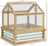 Raised Garden Bed with Polycarbonate Greenhouse, Wooden Cold Frame Greenhouse, Garden Flower Planter Protection, Peak Roof, 35.5" x 31.5" x 36", Natural image 4