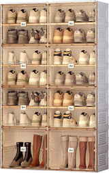 Portable shoe rack organizer, suitable for the entrance of the closet, stackable storage cabinet for sports shoes, shoe cabinet with magnetic transparent doors, large plastic storage container box (with lid), with 5 layers, can hold 20 pairs of shoes image 2