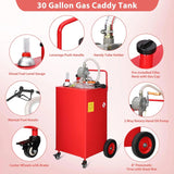 30 Gallon Fuel Caddy, Fuel Tank with Manual Transfer Pump for Gasoline & Diesel, Durable 4-Wheel Design, Mobile Fuel Storage for Cars, Trucks, Boats, Lawn Mowers, Red image 4
