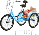 Adult tricycles, 20-inch tricycles, tricycle motorcycles, carbon steel leisure bicycles with baskets and adjustable seats, suitable for elderly, female and male picnic and shopping tricycles (yellow) image 2