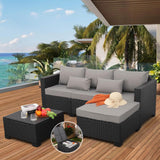 3 Pieces Patio Furniture Set with Ottoman and Outdoor Storage Table image 2