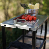 Outdoor barbecue food truck, 32" x 32" stainless steel pizza oven table, mobile barbecue kitchen food preparation cart with double-tiered shelves, suitable for garden patios image 3