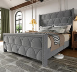 King Size Bed Frame with 56" Headboard - 1000LBS Capacity Support, Velvet Upholstered Wingback Platform Bed Frame, Noise Free, Sturdy Wooden Slat Support image 3