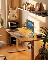 Height Adjustable Electric Standing Desk, 40 x 24 Inches Sit Stand up Desk, Small Memory Computer Home Office Desk with Two-Piece Desktop (Light Vintage Brown) image 4